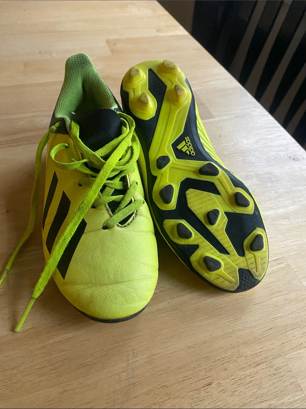 adidas Kids Neon Yellow Soccer Cleats with Black Stripes